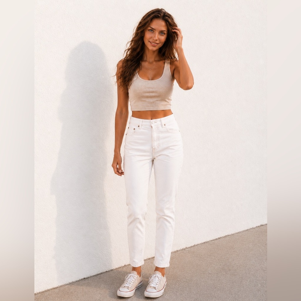 $172 ETICA Jeans Women’s 29x27” FINN Vintage Slim Straight Ankle White Stretch